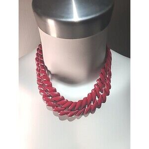 Vintage NAPIER Necklace Red Metal Enamel Chunky Chain Link Retro Mod